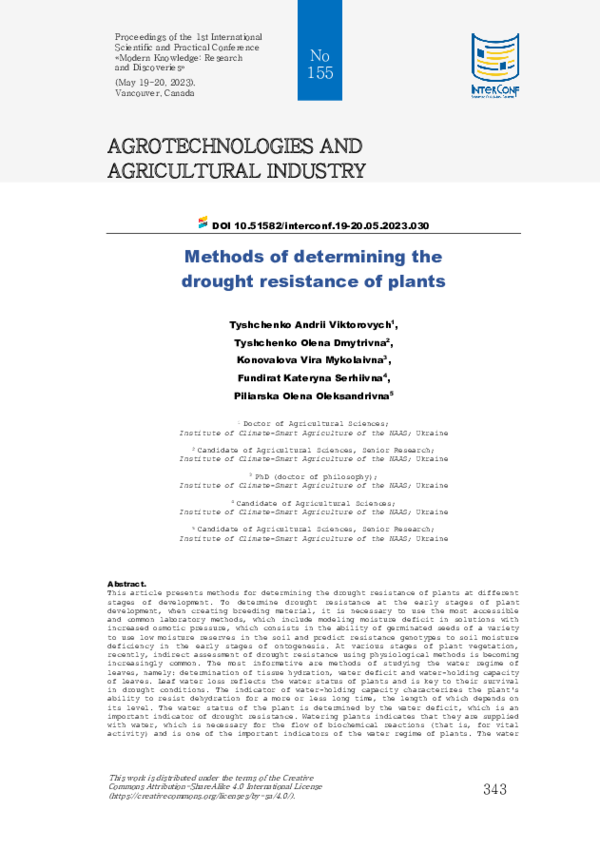 (PDF) Methods of determining the drought resistance of plants