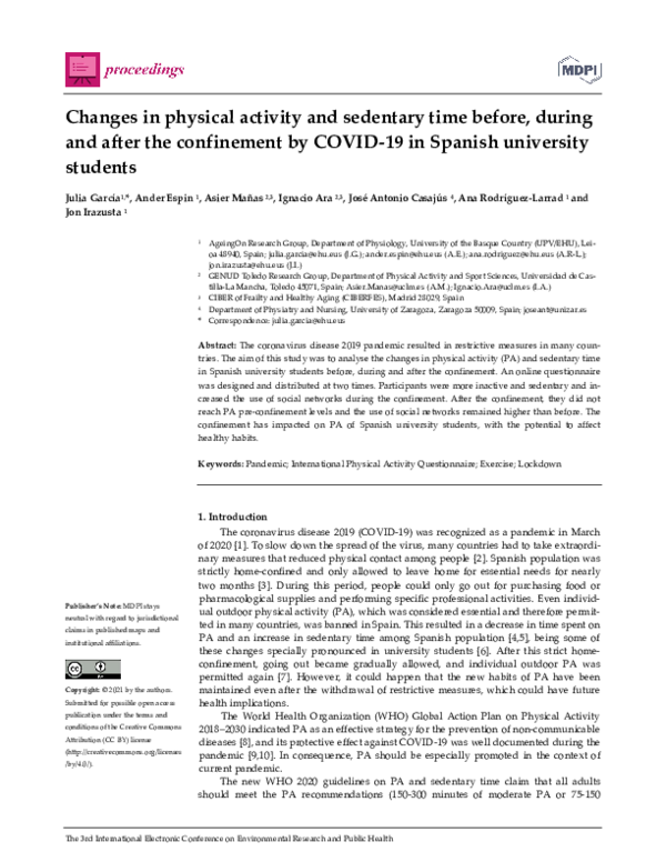 (PDF) Changes in physical activity before, during and after the ...