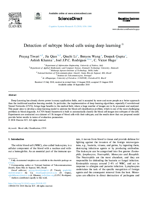 (PDF) Detection of subtype blood cells using deep learning