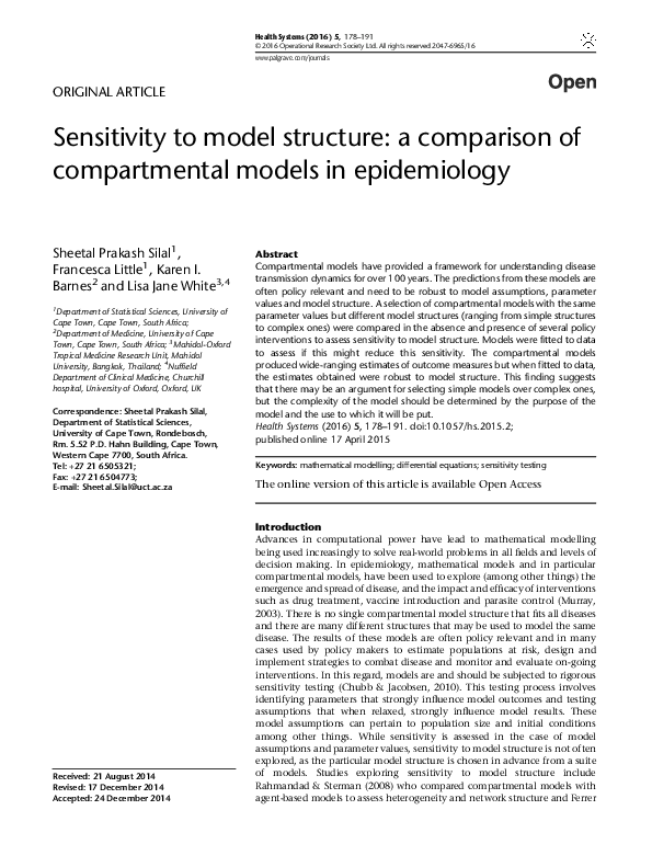 (PDF) Sensitivity to model structure: a comparison of compartmental ...