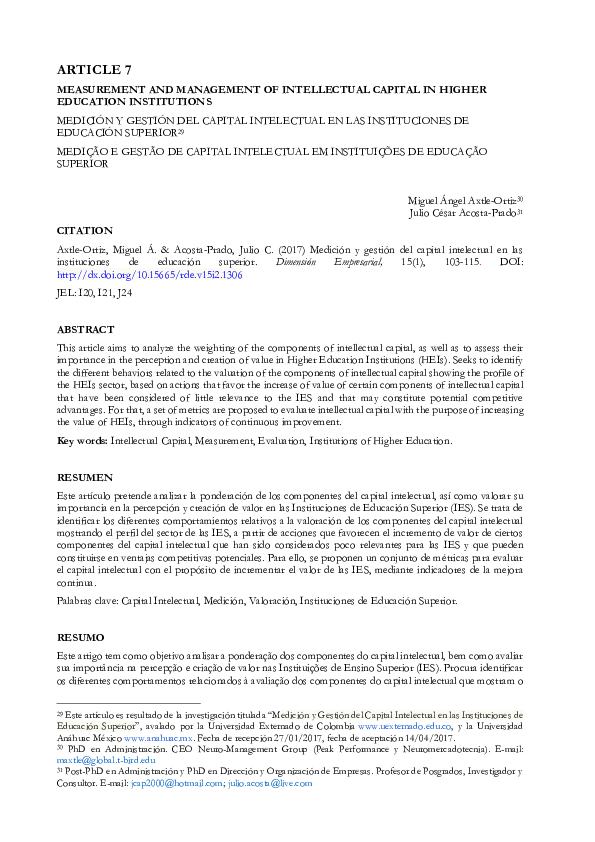 (PDF) Measurement and management of intellectual capital in higher ...