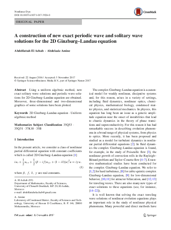 (PDF) A construction of new exact periodic wave and solitary wave ...