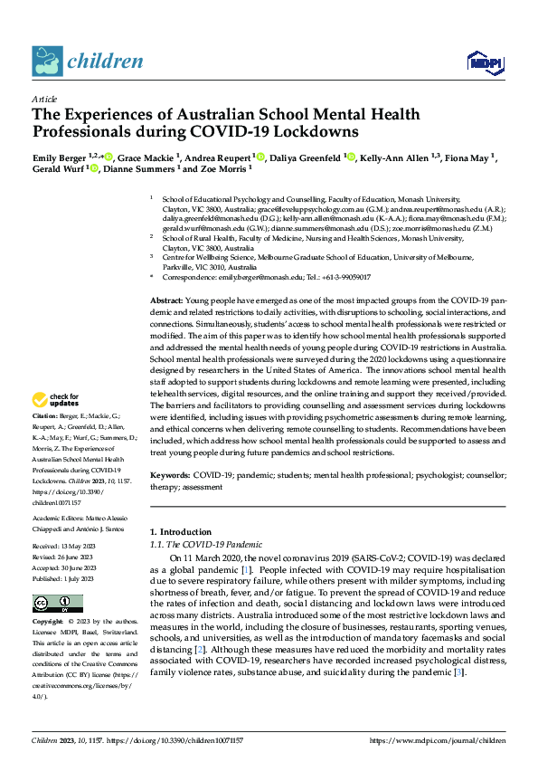 (PDF) The Experiences of Australian School Mental Health Professionals ...