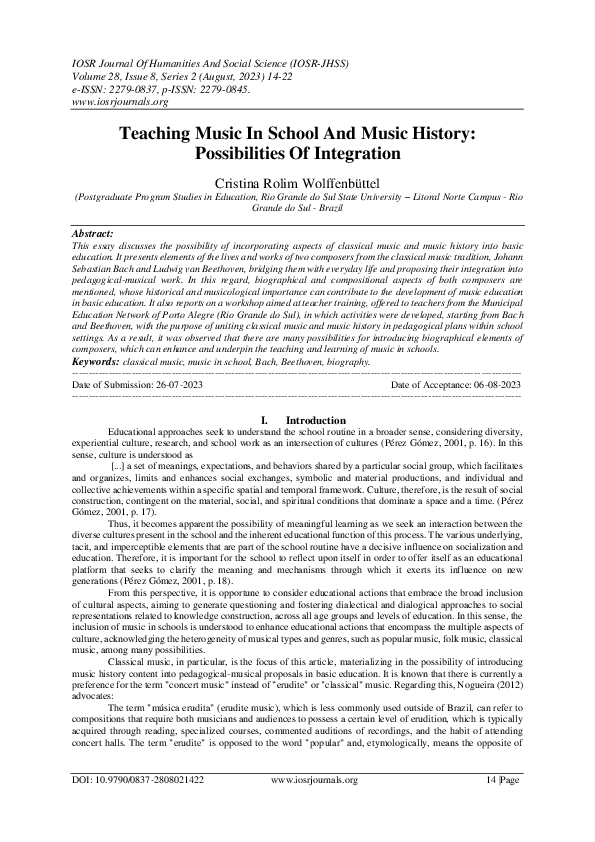 (PDF) Teaching Music In School And Music History: Possibilities Of ...