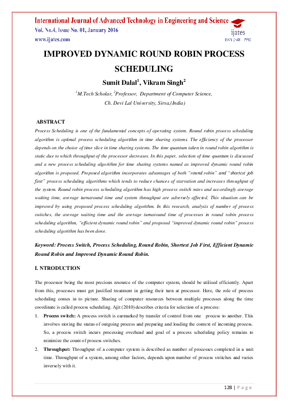 (PDF) Improved Dynamic Round Robin Process Scheduling