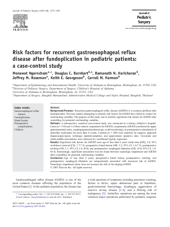 (PDF) Risk factors for recurrent gastroesophageal reflux disease after ...