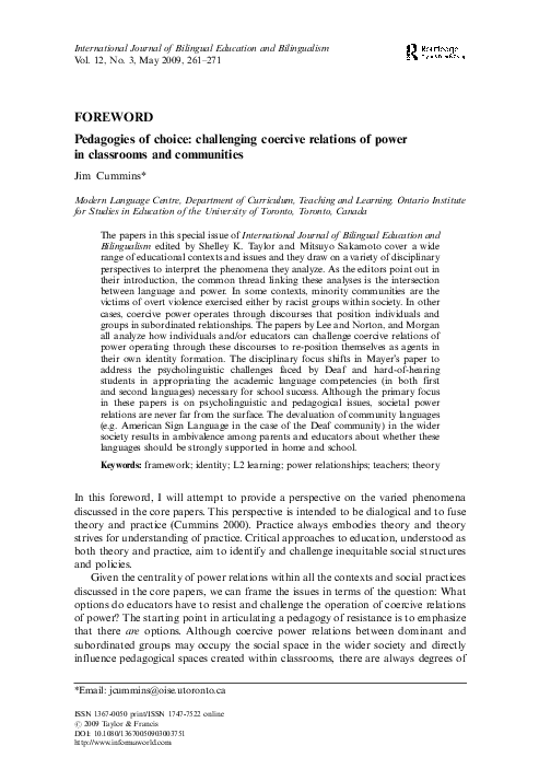 (PDF) Pedagogies of choice: challenging coercive relations of power in ...