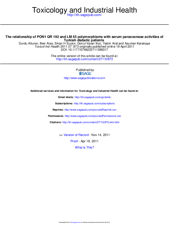 (PDF) The relationship of PON1 QR 192 and LM 55 polymorphisms with ...