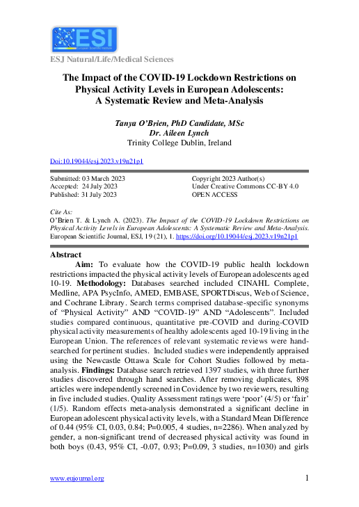 (PDF) The Impact of the COVID-19 Lockdown Restrictions on Physical ...