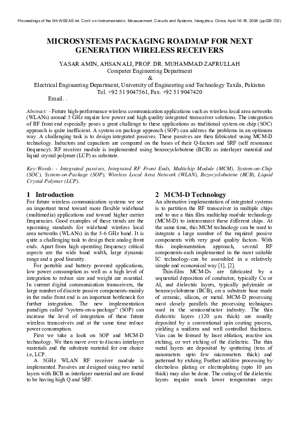 (PDF) Microsystems Packaging Roadmap for Next Generation Wireless Receivers