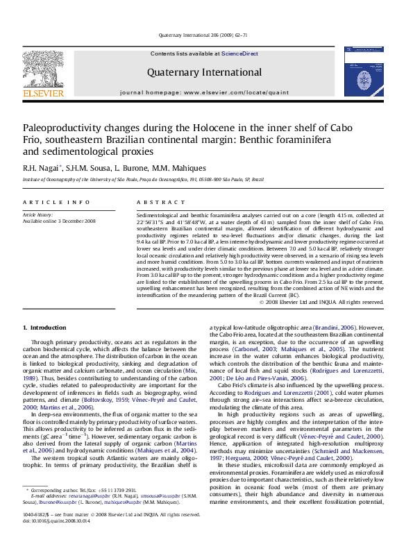 (PDF) Paleoproductivity changes during the Holocene in the inner shelf ...
