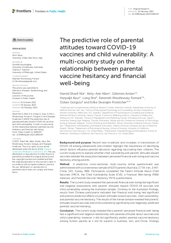 (PDF) The predictive role of parental attitudes toward COVID-19 ...