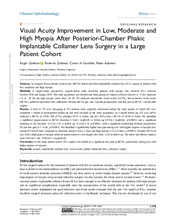 (PDF) Visual Acuity Improvement in Low, Moderate and High Myopia After ...