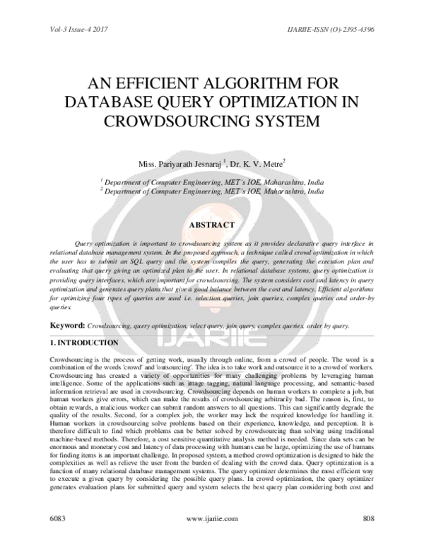 (PDF) An Efficient Algorithm for Database Query Optimization in ...