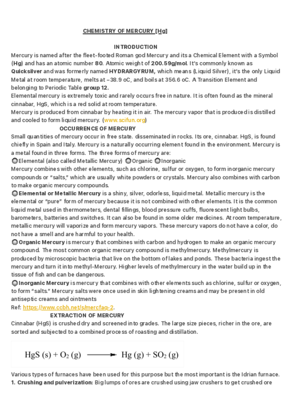 (PDF) CHEMISTRY OF MERCURY [Hg]