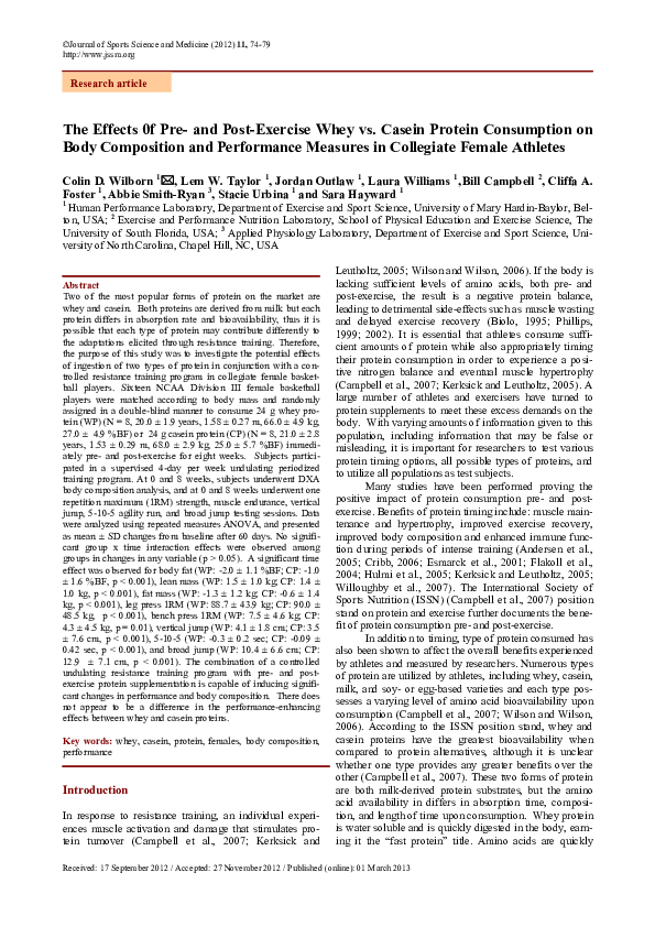 (PDF) The Effects of Pre- and Post-Exercise Whey vs. Casein Protein ...