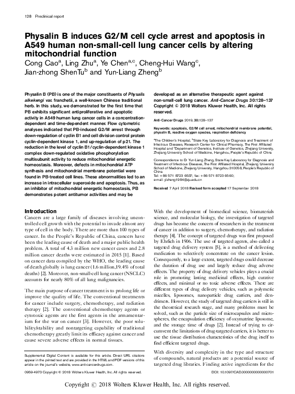 (PDF) Physalin B induces G2/M cell cycle arrest and apoptosis in A549 ...