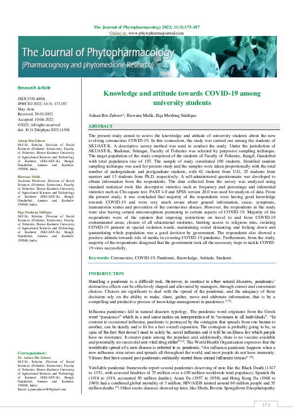 (PDF) Knowledge and attitude towards COVID-19 among university students