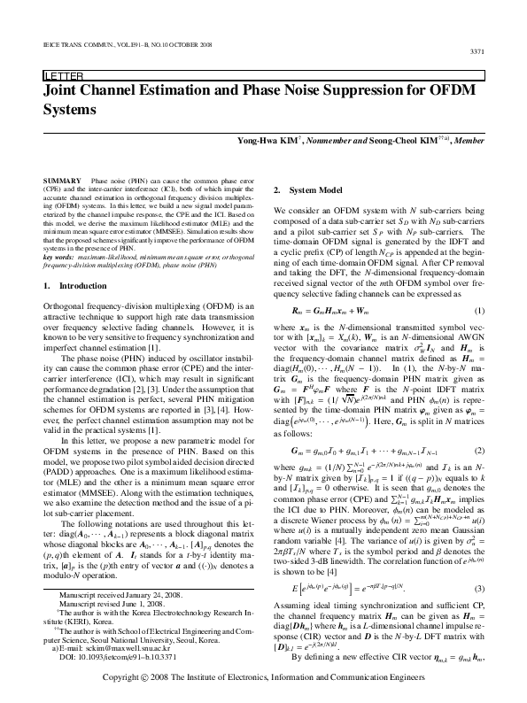 (PDF) Joint Channel Estimation and Phase Noise Suppression for OFDM Systems
