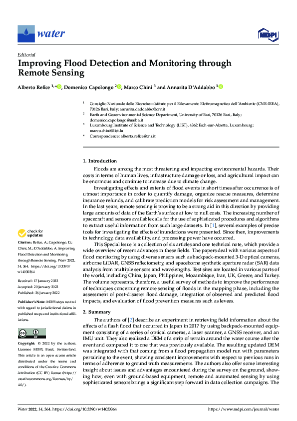 (PDF) Improving Flood Detection and Monitoring through Remote Sensing