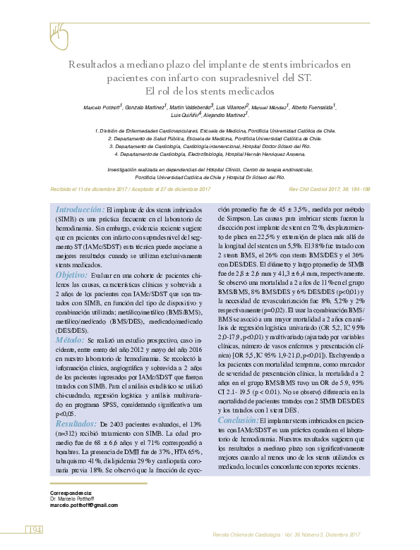 Pdf Resultados A Mediano Plazo Del Implante De Stents Imbricados En Pdf Resultados A Mediano Plazo Del Implante De Stents Imbricados En