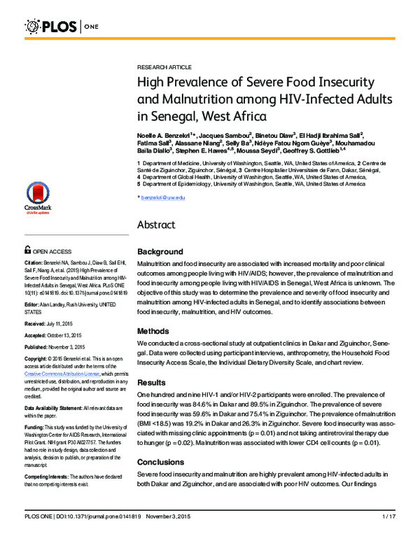 (PDF) High Prevalence of Severe Food Insecurity and Malnutrition among ...
