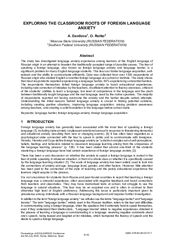 (PDF) Exploring the Classroom Roots of Foreign Language Anxiety