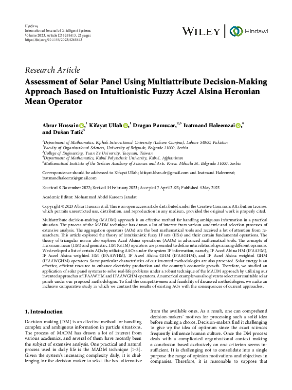 (PDF) Assessment of Solar Panel Using Multiattribute Decision-Making ...