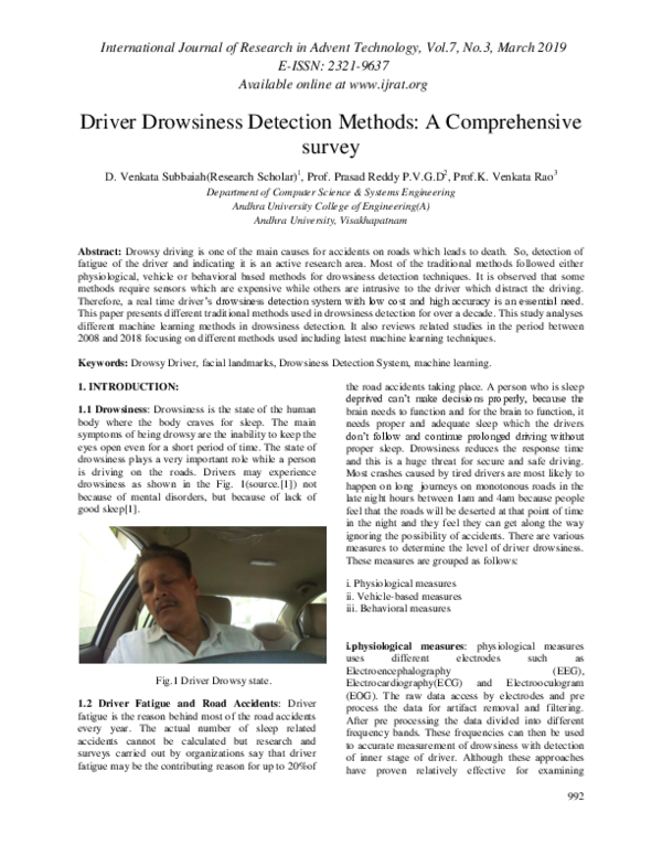 (PDF) Driver Drowsiness Detection Methods: A Comprehensive survey