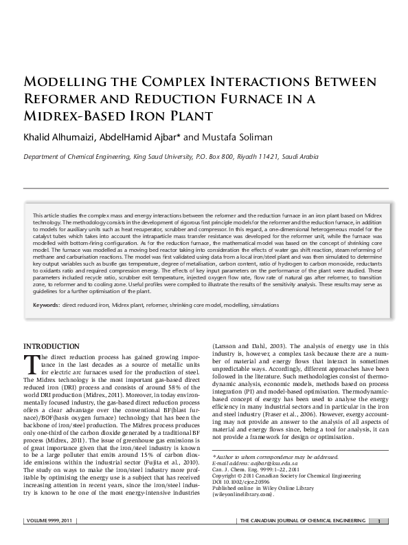 (PDF) Modelling the complex interactions between reformer and reduction ...