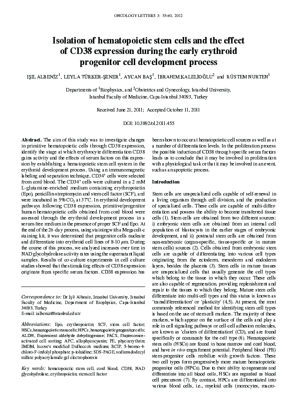 (PDF) Isolation of hematopoietic stem cells and the effect of CD38 ...
