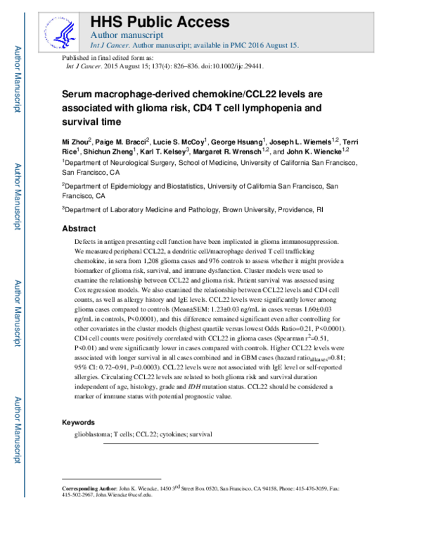 (PDF) Serum macrophage-derived chemokine/CCL22 levels are associated ...