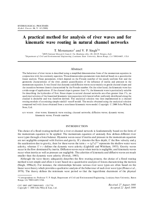 (PDF) A practical method for analysis of river waves and for kinematic ...