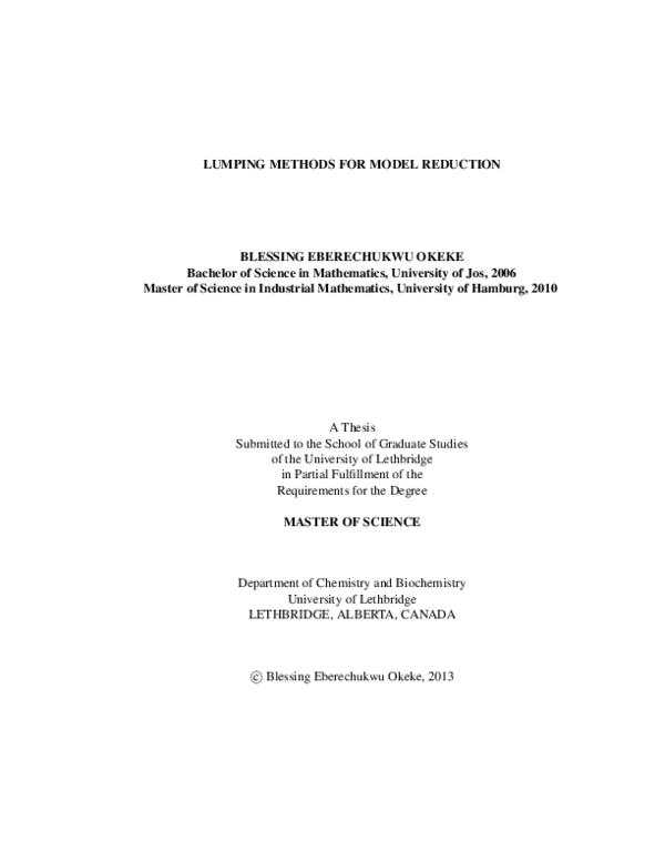 (PDF) Lumping methods for model reduction