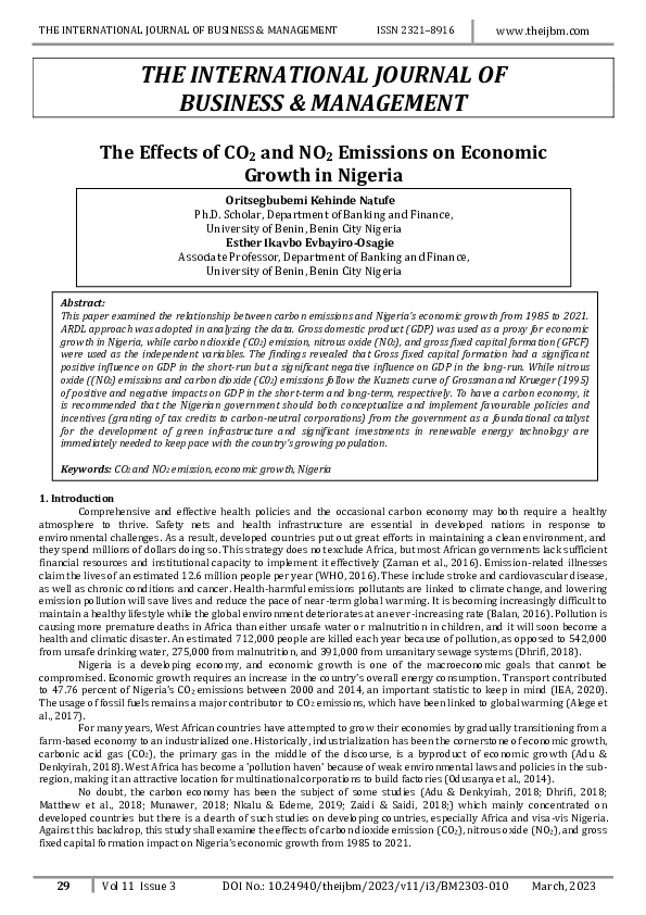 (PDF) The Effects of CO2 and NO2 Emissions on Economic Growth in Nigeria