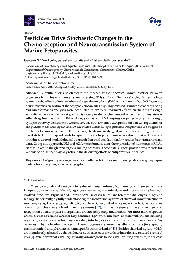 (PDF) Pesticides Drive Stochastic Changes in the Chemoreception and ...