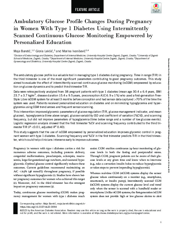 (PDF) Ambulatory Glucose Profile Changes During Pregnancy in Women With ...