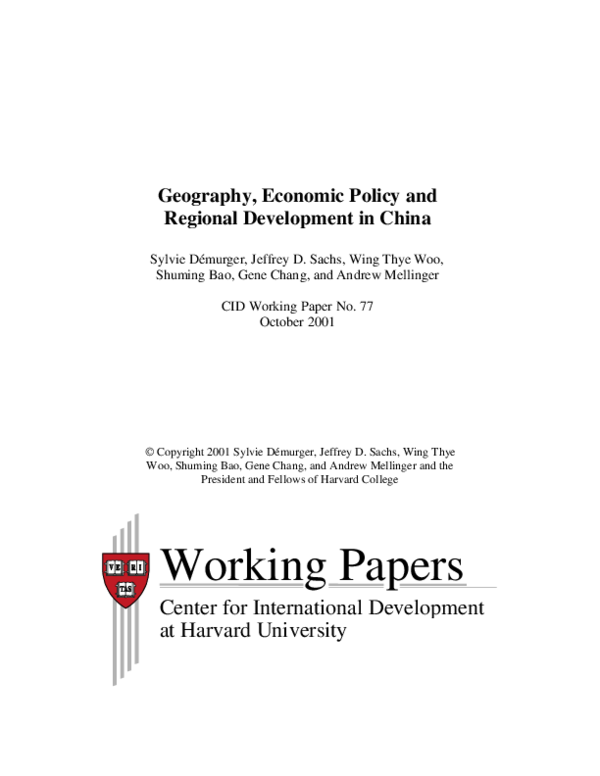 (PDF) Geography, Economic Policy, and Regional Development in China