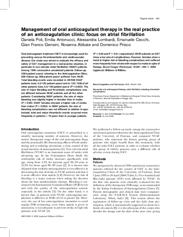 (PDF) Management of oral anticoagulant therapy in the real practice of ...