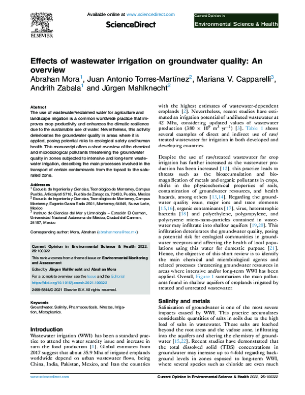 (PDF) The effects of wastewater irrigation on groundwater quality in Mexico