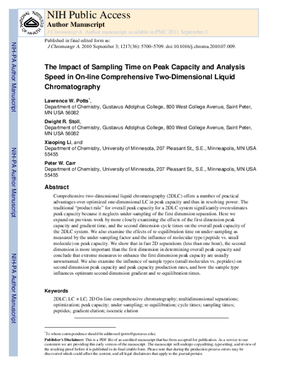 (PDF) The impact of sampling time on peak capacity and analysis speed ...