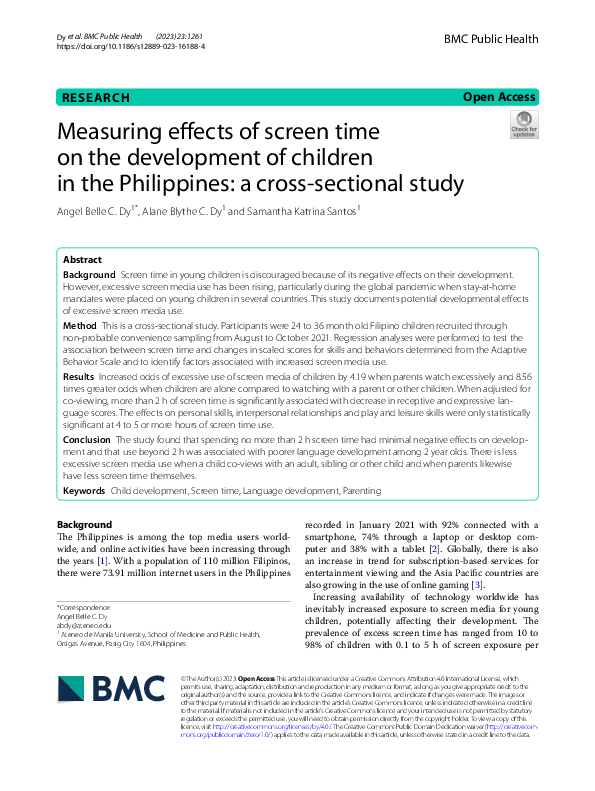 (PDF) Measuring effects of screen time on the development of children ...