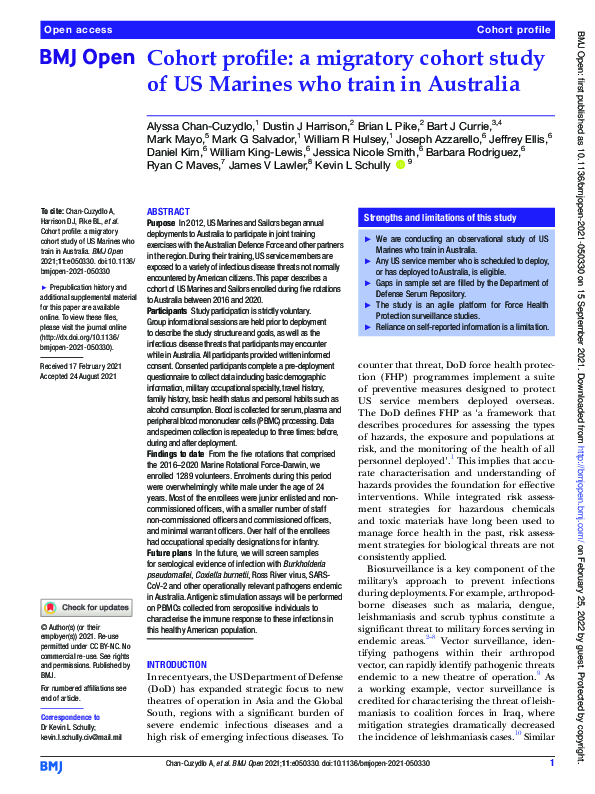 (PDF) Cohort profile: a migratory cohort study of US Marines who train ...