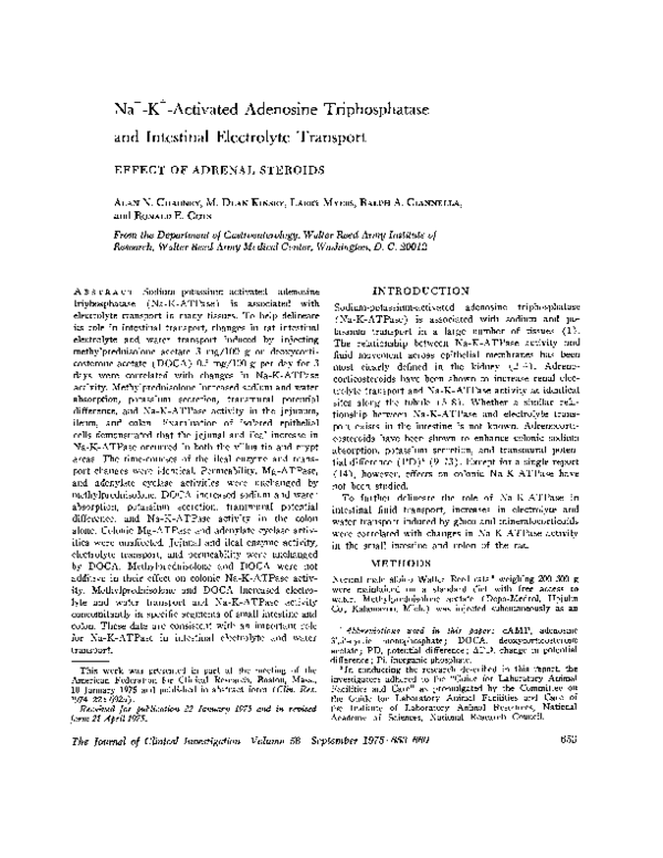Na+-K+-activated adenosine triphosphatase and intestinal electrolyte transport. Effect of adrenal steroids