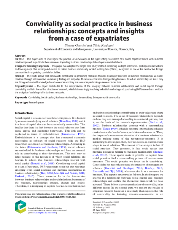  pdf conviviality as social practice in business relationships