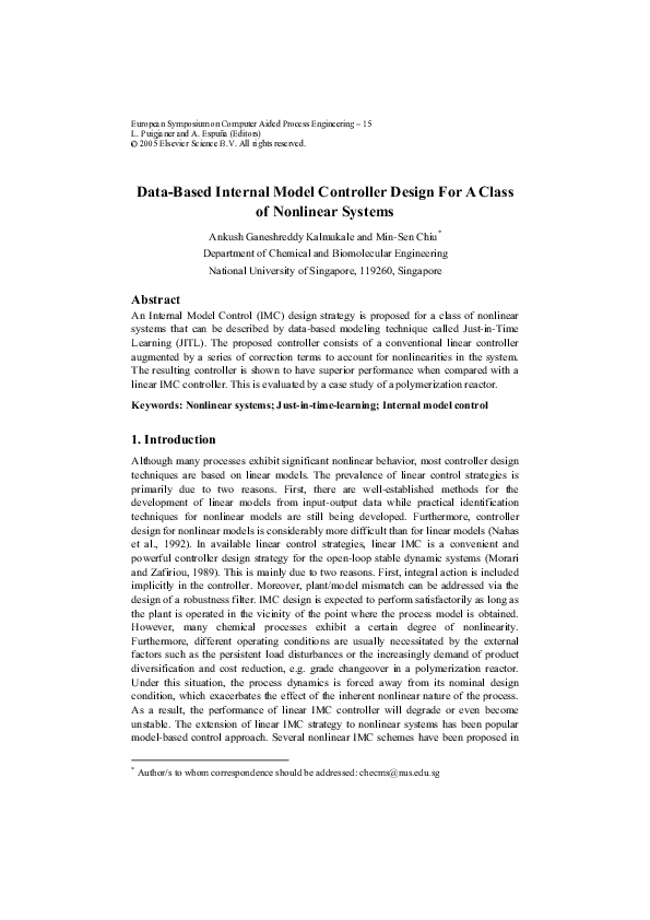 (PDF) Data-based internal model controller design for a class of ...