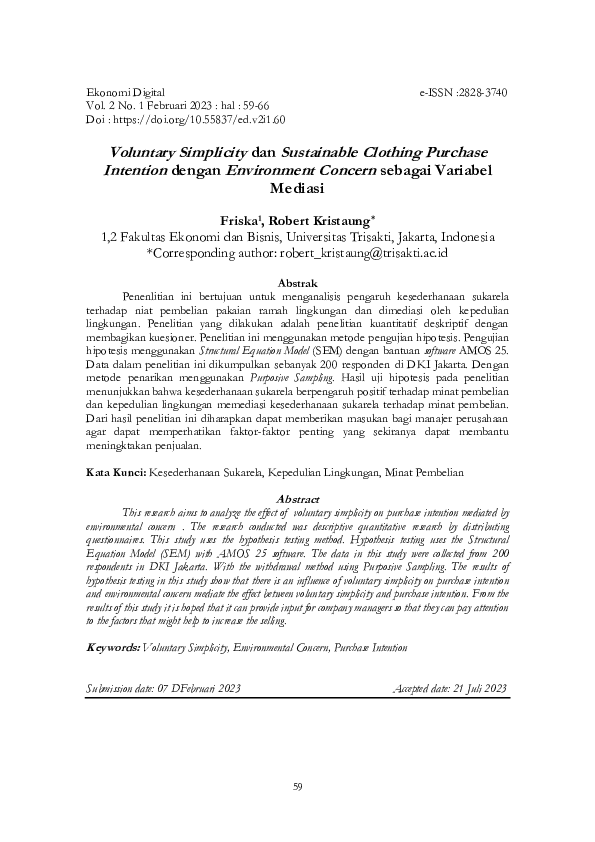 (PDF) Voluntary Simplicity dan Sustainable Clothing Purchase Intention ...