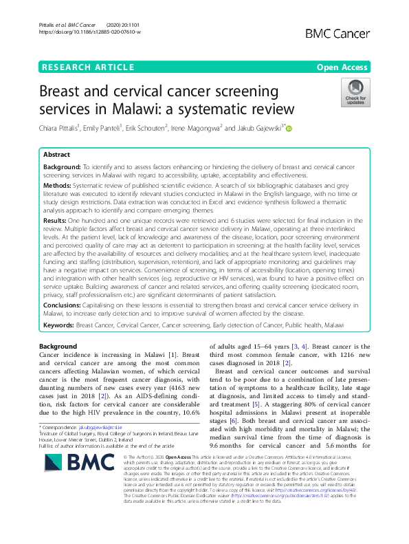 (PDF) Breast and cervical cancer screening services in Malawi: a ...