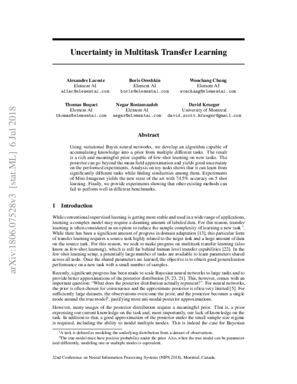 (PDF) Uncertainty in Multitask Transfer Learning