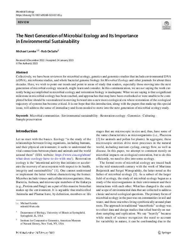 (PDF) The Next Generation of Microbial Ecology and Its Importance in ...
